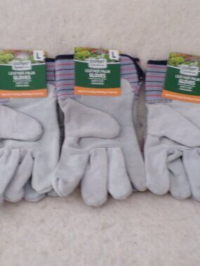 3 Pairs of Expert Gardener Leather Palm Gloves Large